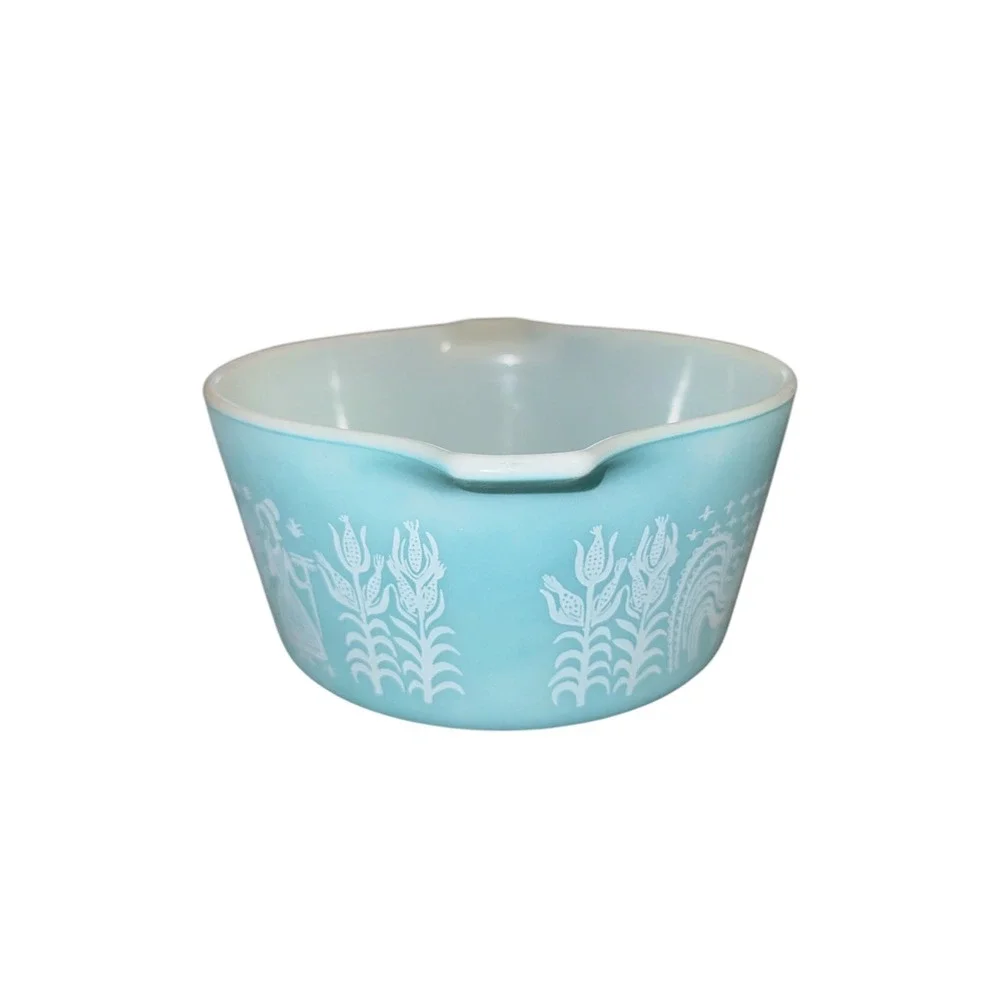 Vintage‎ Pyrex 473 Butterprint Turquoise 1 QT Cinderella Mixing Bowl Amish Print